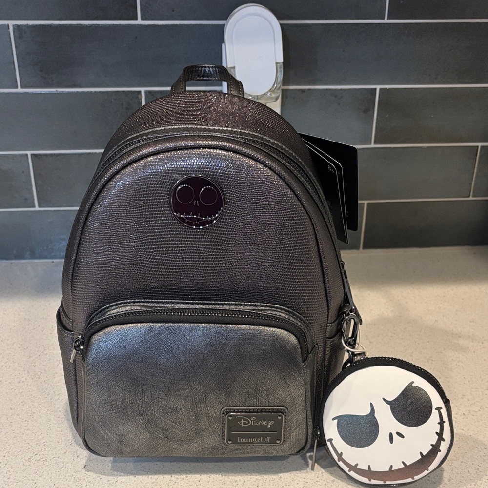 Nightmare Before Christmas Jack Skellington Loungefly Backpack- Metallic Black